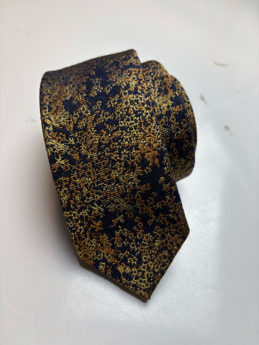 Bespoke Navy and Gold Floral Men's Tie